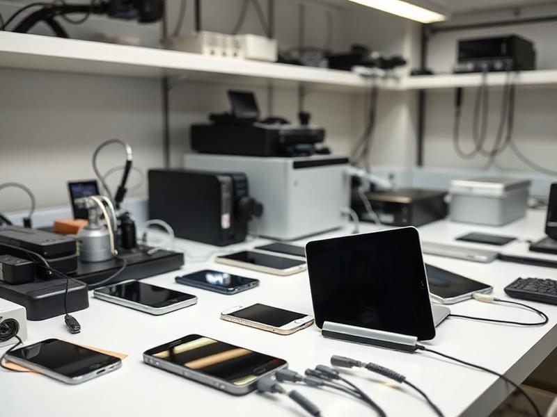 Mobile device forensics laboratory with smartphones and tablets